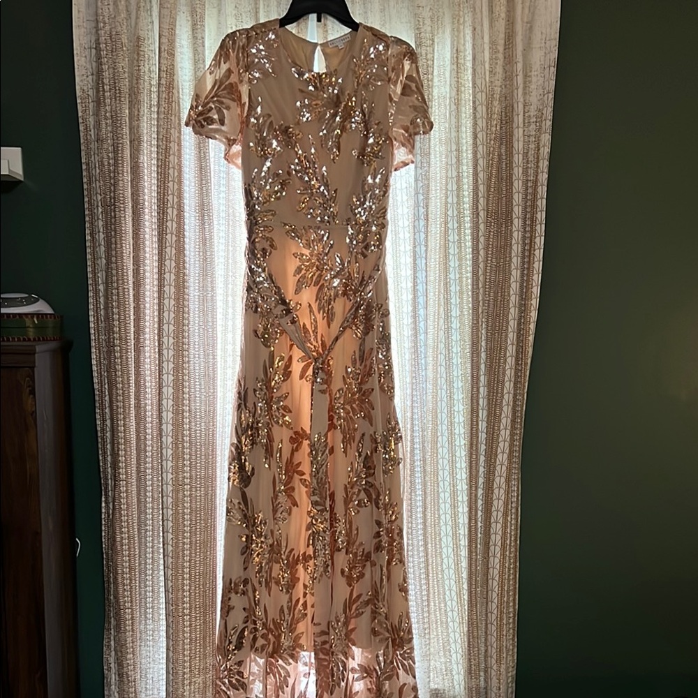 Baltic Born Rose Gold Flutter Sleeve Maxi Gown
